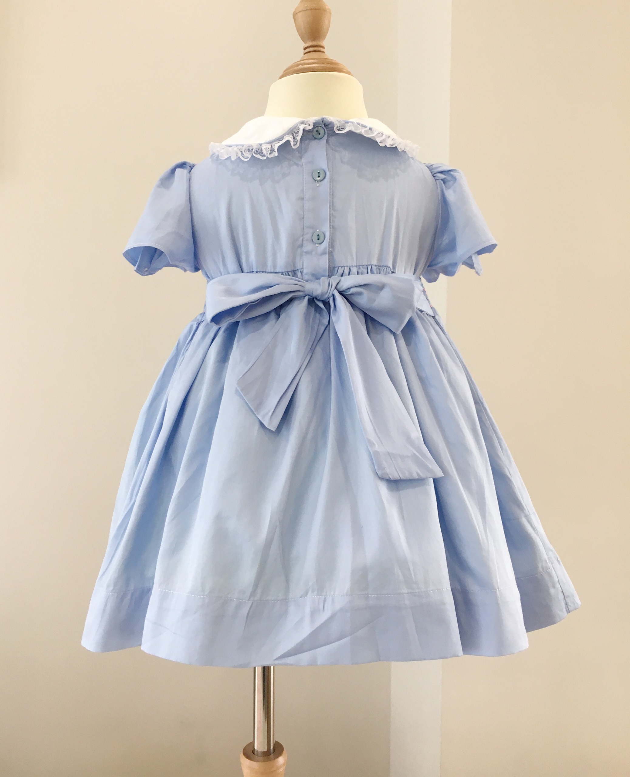 HANDMADE EMBROIDERY SMOCKED DRESS FOR CHILD GIRLS light blue (style 2)